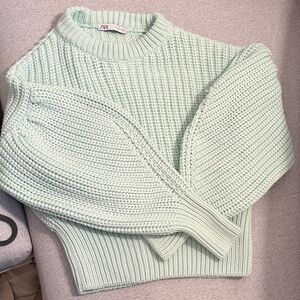 Zara Light Green Women's Crew Neck Sweater